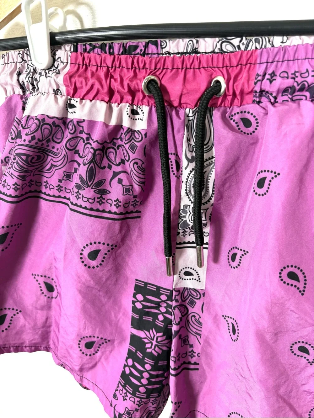 boohooMAN Mens S Pink Purple Bandana Print Swim Shorts Mesh Lined Paisley